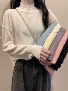 ผู้หญิง สลิมฟิต เสื้อฐานถักครึ่งสูง ปกเสื้อ ชุดชั้นในผ้าขนสัตว์แคชเมียร์ยาวพิเศษ ทันสมัย สีดำ สีขาว