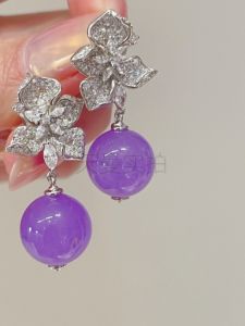 New Chinese Style Purple Iris High Carbon Diamond 925 Silver Earrings with Agate Beads Elegant And Gentle Fashion Jewelry