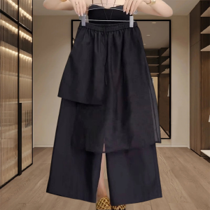 Shalldoer | Sweet Cool Style Mesh Splice Straight Leg Casual Pants Womens Summer Fashionable Wide Leg Pants Low Waist Nine Points