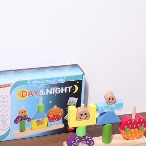 Wooden Blocks Stacked Shape Matching Game Montessori Logical Thinking Training Creative Day/Night Themed Puzzle Games Kids Toys