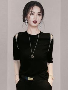New Summer Stylish Elegant Handmade Beaded Loose Slimming Short Sleeve Womens Clothing