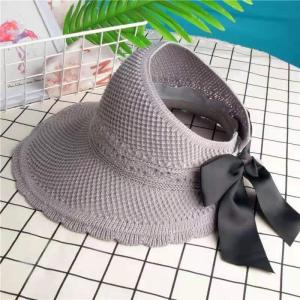 French Hepburn Style Foldable Empty Top Sun Hat Women Summer Beach Outdoor UV Protection Large Brim Straw Hat Elegant Polyester