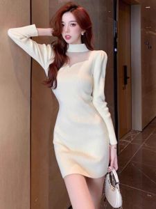 Mesh Patchwork Knitting Dress Womens Fall Slim Fit with Sweater Inner Wear Bottoming Skirt Small Bodycon Dress Skirt