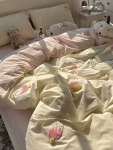 Pink Princess Style Pure Cotton Sleep at Home Four-Piece Bedding Set Cute Pattern Towel Stitch Fabric Density 133x72