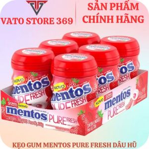 Kẹo gum không đường MENTOS pure fresh hương dâu hũ 61.25g
