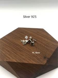 ต่างหูเงินแท้925 ต่างหูมินิมอล สีขาวดำ (แถมฟรีกล่องใส่+ใบรับประกัน)