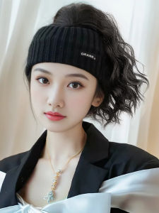 Warm Autumn Winter Womens Hairband High Ponytail Short Curling Hair Full Head Covering Cap Sweet Cute Style Knitted Empty Top