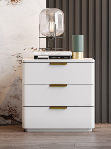 Modern Light Luxury Fancy Small Bedside Table Solid Wood 3-Layer Height 55 Italian Stone Plate Minimalist Ins Style Leather Bedside Cabinet