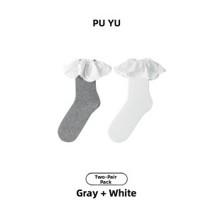 PUYU | Womens Summer Thin Mid-Calf Breathable Sweat Absorbent No-Show Long Tube Socks Sweet Style Cotton Nylon Spandex Blend