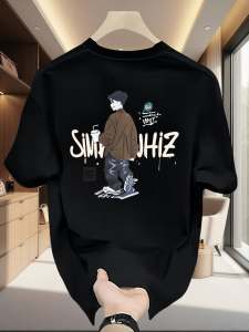 Summer New Cartoon Print Short Sleeve T-Shirt Mens American Trendy Brand Versatile round Neck Half Sleeve Casual Handsome Mens T-Shirt