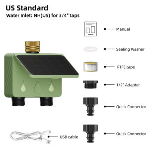WiFi Smart Water Timer Garden Sprinkler Tuya Programmable 2 Zone Watering Auto Irrigation Controller Solar Powered Flow Meter