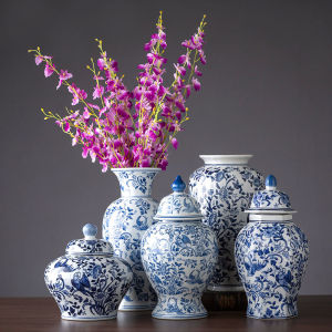 Blue And White Porcelain Vase Ceramic Flower Pot Home Living Room Decorative Accessories TV Cabinet Decoration Large Size