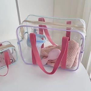 Large Capacity PVC Transparent Jelly Handbags Washing Bag Summer Outdoor Beach Tote Waterproof Swimming Storage Bag