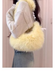 Cute Little Cheese Plush Furry Chain Underarm Bag Autumn Winter New Style Single Shoulder Bag Girls Fluffy Bag Korean Style