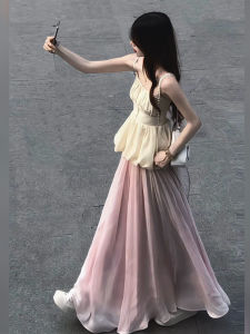 BINKAFENNY | Pure Summer Outfit Womens Vacation Style Ruffle Strap Vest Skirt Two-Piece Set Floral Print Casual Comfortable Breathable