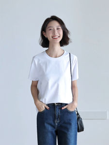 เสื้อยืดคอกลมแขนสั้นผ้าฝ้ายแท้ทรงหลวมสำหรับผู้หญิง เสื้อชั้นในลำลองสำหรับใส่ไปทำงาน ทรงหลวม ทรงเข้ารูป ทรงเข้ารูป