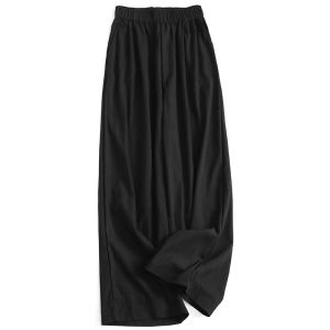 กางเกงขายาวทรงหลวมสบาย ๆ สีพื้นเอวสูง ทรงหลวม ทรงหลวม กางเกงขายาวทรงหลวมสำหรับผู้หญิง กางเกงขายาวทรงหลวมแบบลำลอง