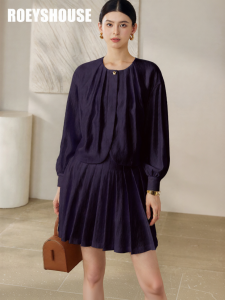 Roey s house | Elegant Blue Shimmering Drape Set Autumn Shirt Skirt Two-piece