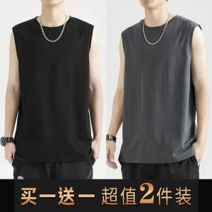 New Arrival Men Pure Cotton Vest Athleisure Underwear Sweat Shirt Breathable Thin Inner Wearing Workout Sleeveless Waistcoat round Neck