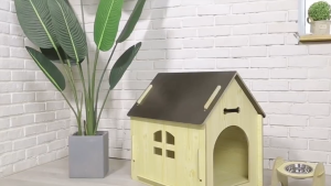 Pet Wooden Dog House with Door and Windows Cat Home Wood