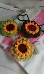 Handmade Crochet Sunflower Bluetooth Earpiece Earbuds Storage Pouch Accessories Carrying Pouch Bag Swing Carrying