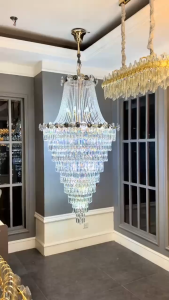 【Free gift】Villa Stair Long Chandelier Lighting High Quality Clear Crystal Lampshade Lights for Dining Room Ceiling Light Indoor Lighting