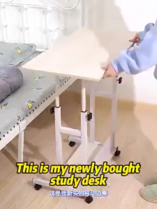 Adjustable Height Lifting Table with Wheel Bedside Laptop Table Portable Movable Computer Table Side Table