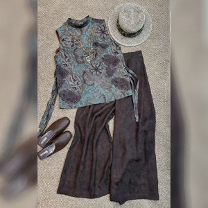 DANTING | Sleeveless Chinese Style Print Vest and Pants Set