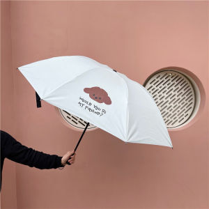 Ô dù đi mưa đi nắng gấp gọn có dây treo Black Heart (Trắng)