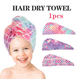 1 Pc Kids Hair Towel Wrap – Soft Microfiber Fish Scale Cap Fast Drying Lightweight & Essential for Bathroom & Home