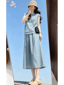 Shalldoer | Chic Two-Piece Set Summer Sleeveless Round-Neck Top And Skirt