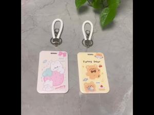 2 Pcs Kpop Photocard Holder Keychain Cartoon Animal PC Holder Kpop ID Badge Holder with Keychain Student Bus Card Pendant Keychain Hard Shell Photo Sleeves (White and Yellow)