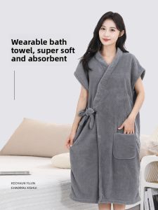 plus Size Bathrobe Style Wrap Towel for Women Home Use Winter Thickened Anti-Bacterial Coral Fleece All Seasons Universal Size