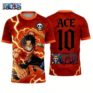 Bandai | 2026 Japanese Anime One Piece Firecon Brand Image of Football Jersey Pattern T-shirt Quick Drying Breathable Mens Jersey
