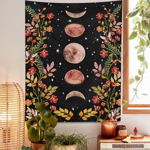 VIKAMA Rắn Huyền Bí Tấm Thảm Đậm Thực Vật Hoa Pha Trăng Hình Nấm Treo Tường Witchy Phong Cách Goth Ký Túc Xá Trang Trí Phòng Ngủ Nghệ Thuật