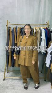 Blazer Wanita Baju Kerja Kantor Seragam PDH PNS Pemda Dinas Guru ASN Wanita Setelan Celana Panjang Kode 5002 Warna Pemda Aceh Khaki Tua Gelap Coklat Tua Gelap