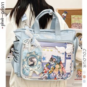 กระเป๋าเป้สะพายหลังใส่ของใช้สำหรับนักเรียนสีน้ำเงินความจุขนาดใหญ่ กระเป๋าสะพายไหล่แบบสะพายข้างได้ กระเป๋าเป้สะพายหลังแบบมีสายรัดคู่