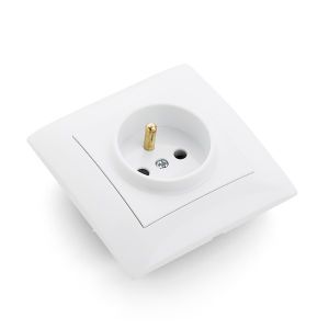 White Paint Plastic Flame Retardant Electrical Outlets Wall Embedded 250V France Standard With Ground Classic Power Sockets 250V
