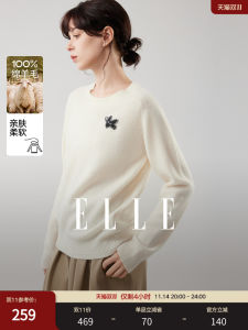 100% Cashmere round Neck Casual Knitted Sweater Womens Soft Cozy Winter New Style ELLE Commute Loose Fit Long Sleeve