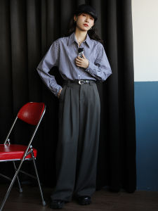 Early Spring Design Grey Loose Versatile Retro Simple Fashion High Waist Slimming Casual Wide Leg Pants Suit Pants