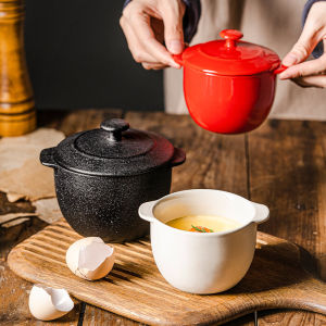 LePantry จานอบถ้วยซุปเคลือบดินเผาแบบมีหูสองข้างสำหรับอบไก่ตุ๋นไข่ ถ้วยอบถั่วสำหรับอบไข่ตุ๋น ถ้วยน้ำซุปสำหรับอบไข่ตุ๋น