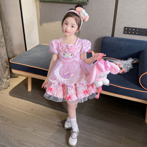 ชุดเดรสฤดูร้อนสำหรับเด็กผู้หญิงสไตล์เจ้าหญิงโลเรตา ชุดกระโปรงทรงฟองสีสันสดใส แขนสั้น ความยาวปานกลาง เดรสยาวปานกลาง