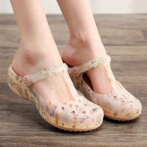 Veblen Womens Summer 2025 New Outdoor Wear Beach Soft Bottom Anti-slip Jelly Clog Sandals Casual Low Cut Floral Embellished Platform Slippers