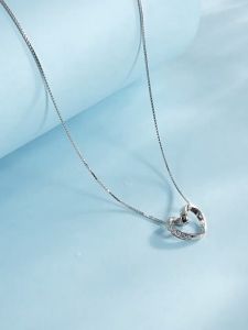 Sterling Silver 925 Italian Original Necklace Womens Geometric Heart Zircon Pendant Jewelry for Wifes Gift