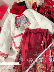 Autumn Winter Cheongsam Childrens Hanfu Style New Year Visit Red Skirt Girls Clothing Traditional Chinese Costume Childrens Wear