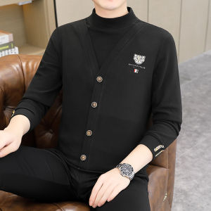 Áo Thun Nam Dài Tay Bán Cao Cổ Áo Cashmere Hai Mặt Ấm Áp Thoải Mái Sợi Chỉ Tương Phản Thêu Áo Hoodie Mùa Thu Mùa Đông Áo Sơ Mi Lớp Nền