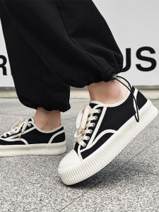Trendy Low-Top Canvas Shoes for Teenage Boys 2024 Biscuit Sports Board Shoes Korean Style Versatile Thick Bottom Flat Heel