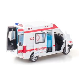 1:32 Ambulance 120 Cars Toys Miniature Models Alloy Die Cast 6 Doors Can Opened Wheel Pull Back Vehicles Kids Birthday Gifts