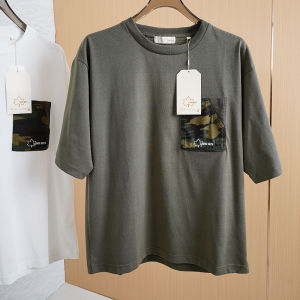 Heavyweight Combed Cotton Summer Short Sleeve T-Shirt Pure Color Camouflage Pocket Loose Versatile Top Youth Popular Basic Style