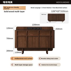 Weimei | Elegant Wooden Mid-Century Sideboard Tea Storage Cabinet Marble